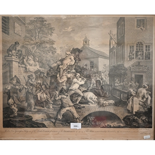 330 - Two antique Hogarth engravings - An Election Entertainment plate I, 43.4 x 56 cm and Chairing the Me... 