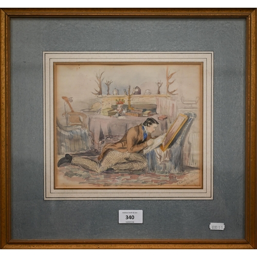 340 - 19th century English School - 'Charlie Ellice as he drew', watercolour, inscribed, 20 x 23 cm 