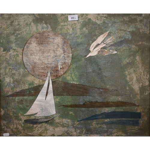 342 - Elizabeth Macfarlane - Sailing by, collage, 49 x 59 cm and All at Sea, 45 x 47 cm (2)