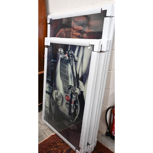 346A - Seven glass printed panels featuring Aston Martin, Cyclists, Zebras, Gullwing inside restoration wor... 