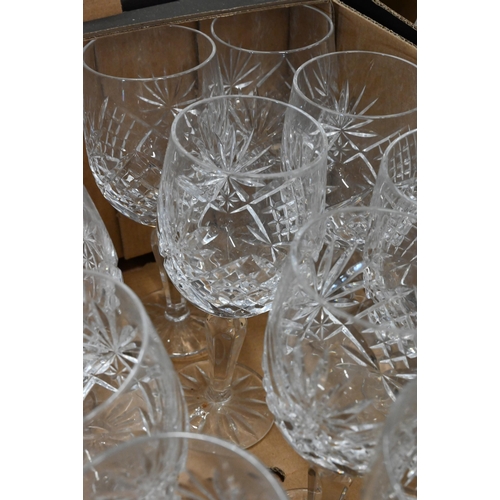 363 - # A set of twelve cut and moulded wine glasses, to/w twelve sherry glasses and eight hock glasses (b... 