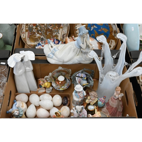 365 - Various decorative ceramics and glassware, including Continental bisque and other figures, Crown Der... 