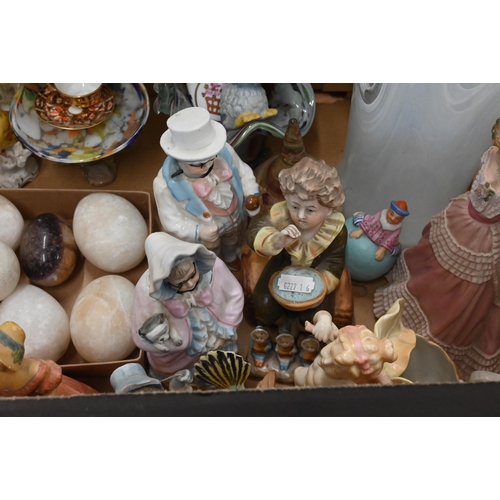 365 - Various decorative ceramics and glassware, including Continental bisque and other figures, Crown Der... 