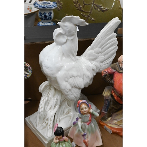 366 - A Royal Worcester rooster 'Liseron' 3581 modelled by A Azori to/w a pair of Naples (Capodimonte) fig... 