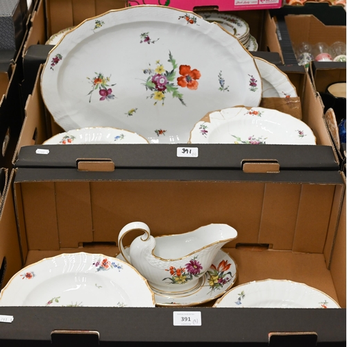 391 - # Thirty pieces of 19th century Royal Copenhagen floral-painted dinner-ware - all a/f (2 boxes)