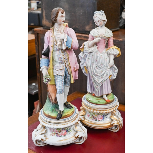 397 - A pair of 19th century Continental painted bisque figures of an 18th century courting couple, on flo... 