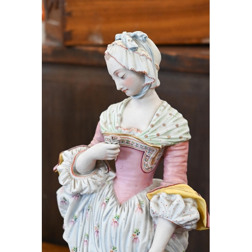 397 - A pair of 19th century Continental painted bisque figures of an 18th century courting couple, on flo... 