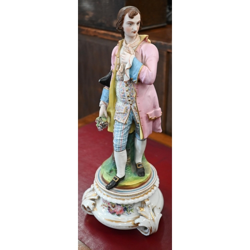 397 - A pair of 19th century Continental painted bisque figures of an 18th century courting couple, on flo... 