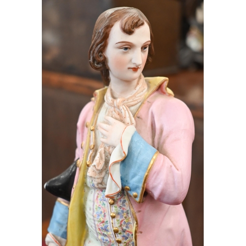 397 - A pair of 19th century Continental painted bisque figures of an 18th century courting couple, on flo... 