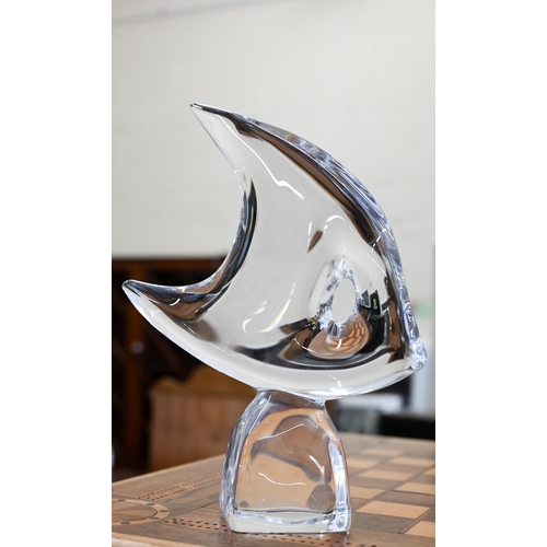 403 - A Daum (France) glass fish on tapering square base, 31 cm high