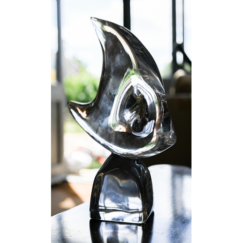 403 - A Daum (France) glass fish on tapering square base, 31 cm high