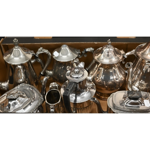 434 - # A Victorian ep three piece tea service to/w another teapot, hot water jug, four coffee pots and a ... 