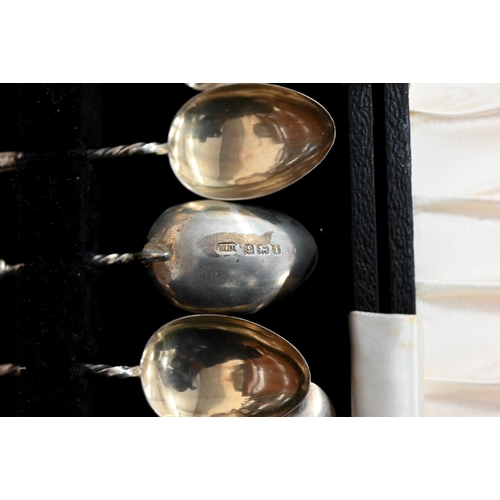 435 - A cased set of six silver coffee spoons with ornate stems to/w an ep dish, syphon stand and other cu... 