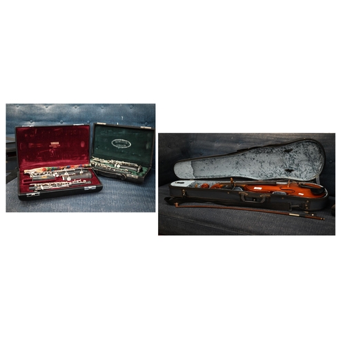 454 - Two rosewood clarinets - Howarth and Yamaha - to/w a viola with 40 cm two-piece flame back, c/w bow ... 