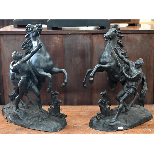 470 - A large pair of spelter Marley Horses, 47 cm (2)