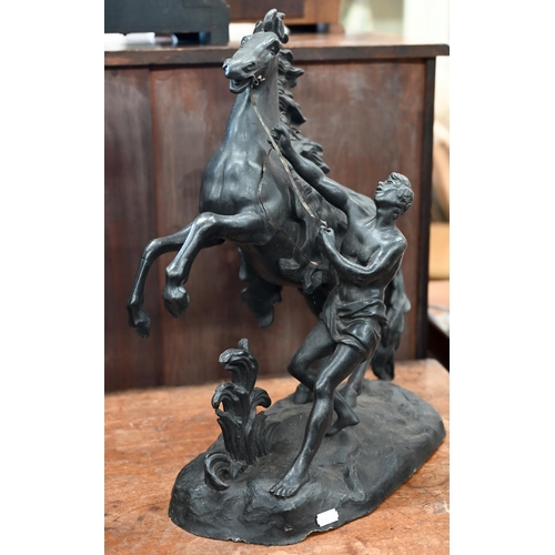 470 - A large pair of spelter Marley Horses, 47 cm (2)