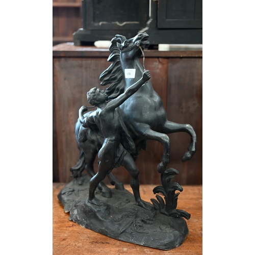 470 - A large pair of spelter Marley Horses, 47 cm (2)