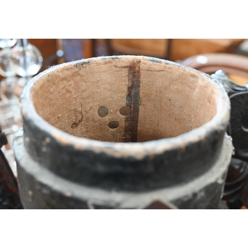 473 - An antique Naval shot/powder-bucket with vestigial painted coat of arms