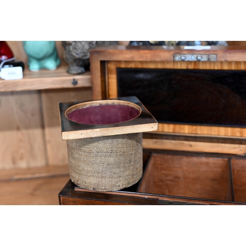 493 - A Regency rosewood sarcophagus tea caddy with bone escutcheon, on bun feet, 33 cm wide