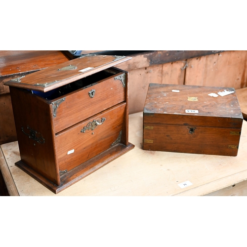 498 - A Victorian brass-mounted walnut jewellery casket with mechanical rising top and fall front to blue ... 