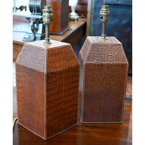 504 - A pair of table lamps by Porta Romana clad in crocodile skin-effect leather 40 cm overall (2)