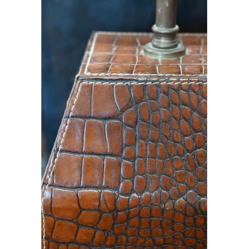 504 - A pair of table lamps by Porta Romana clad in crocodile skin-effect leather 40 cm overall (2)