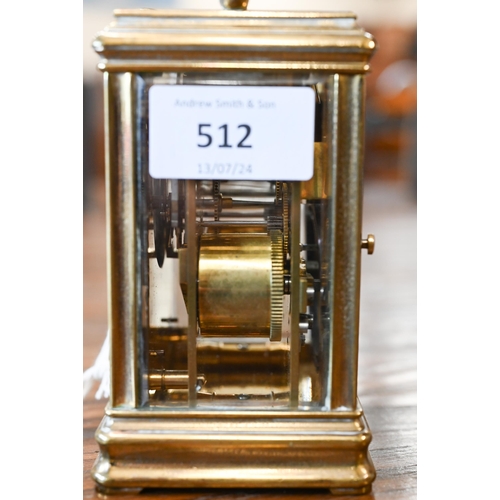 512 - A carriage clock repeat striking on a coiled gong, 15 cm overall