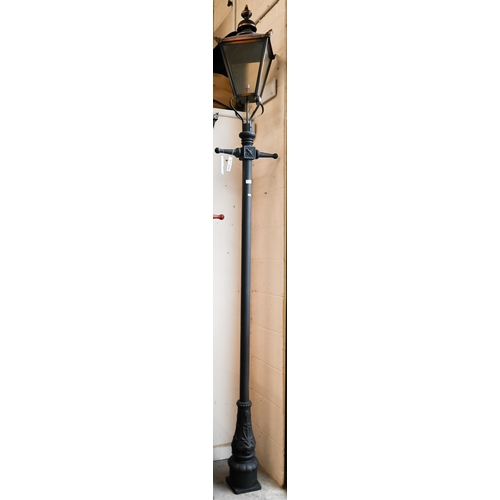 515A - A Victorian-style black cast iron-effect streetlamp post with copper four-glass lantern, approx 290 ... 