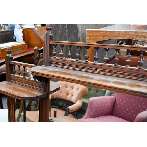 518 - A late 19th century walnut framed over mantel with an arrangement of mirrors and display shelves, 12... 