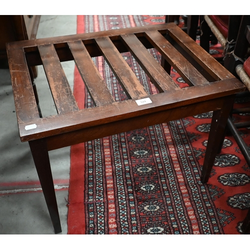 519 - A vintage mahogany luggage stand, 60 cm x 45 cm x 45 cm h to/with an Edwardian clothes airer (2)