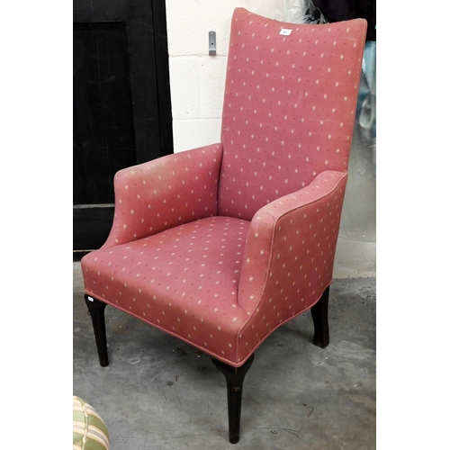 520 - An antique Irish upholstered humpback armchair to/with a Georgian open armchair, both a/f (2)