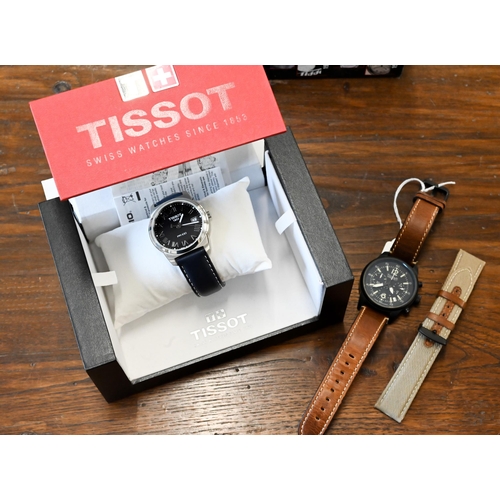 53 - A Tissot PR100 wristwatch, boxed, to/with a Techne wristwatch, black dial, with spare strap, unboxed... 