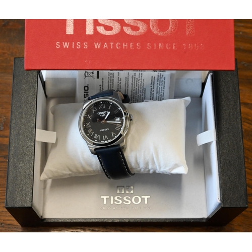 53 - A Tissot PR100 wristwatch, boxed, to/with a Techne wristwatch, black dial, with spare strap, unboxed... 