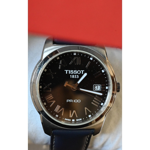 53 - A Tissot PR100 wristwatch, boxed, to/with a Techne wristwatch, black dial, with spare strap, unboxed... 