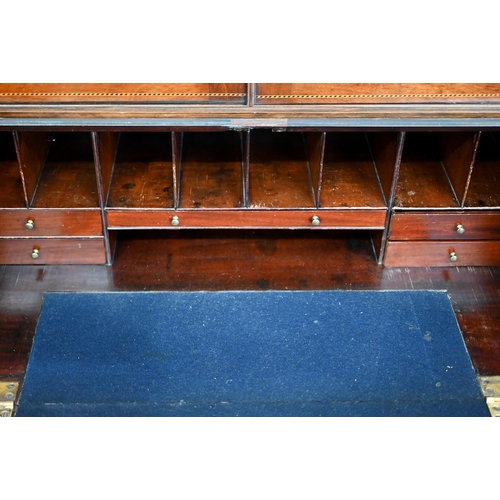 69 - A 19th century mahogany inlaid bureau bookcase with astragal glazed doors over fall-front panel with... 