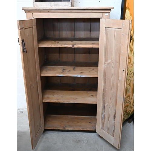 81 - A pine two-door side cabinet with shelved interior, 74 x 50 x 130 cm high