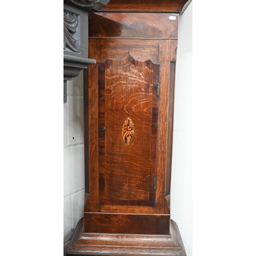 85 - Early 19th century oak and mahogany longcase clock, painted dial with subsidiary seconds dial on eig... 