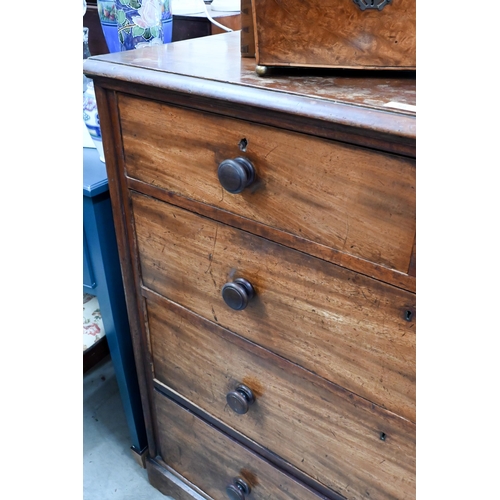 89 - A 19th century mahogany chest of two short over three long drawers, 116 x 50 x 106 cm high