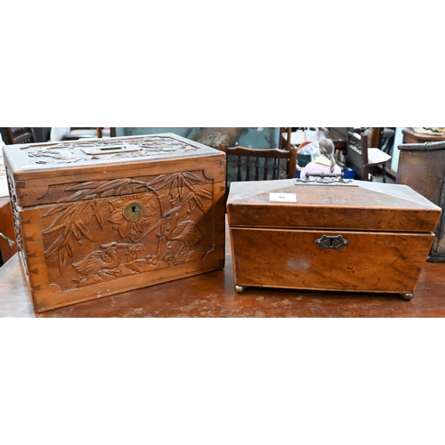 90 - A Regency mahogany sarcophagus tea caddy, fitted twin-compartment interior with glass mixing bowl, b... 