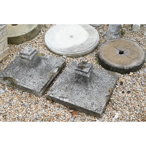 17 - A pair of old weathered square tapering plinths, 46 cm x 46 cm x 26 cm h to/with A large square 'Gre... 