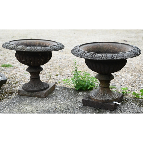 3 - A pair of weathered Regency style cast iron urn planters, 51 cm h (2)