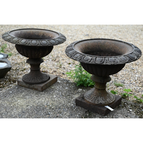 3 - A pair of weathered Regency style cast iron urn planters, 51 cm h (2)