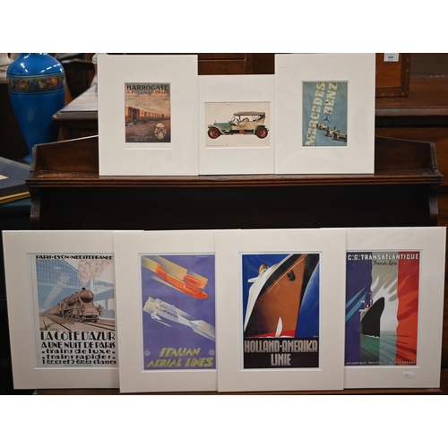 323 - Approx fifteen mounted prints relating to transport including The Great Races Santa Monica Epix 1914... 