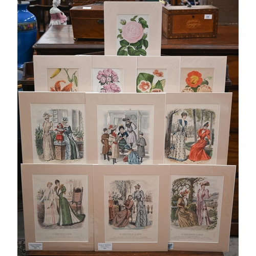 324 - Mixed mounted prints including nude photographic prints, botanical studies, costume plates etc (box)