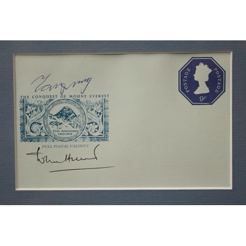 482 - Two framed photographs of Mount Everest, signed by St Edmund Hillary, George Bond, George Lowe, and ... 