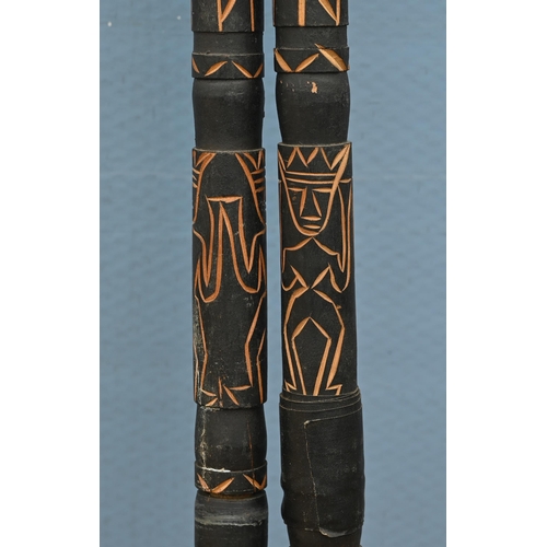 503 - Two Souvenir African spears and two sceptres/canes to/w a driving-whip, hazel walking stick and walk... 