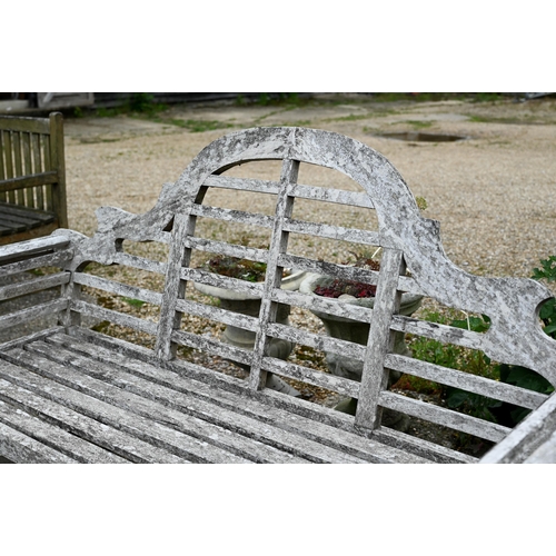 6 - A weathered teak Lutyens design garden bench, 150 cm long, a/f