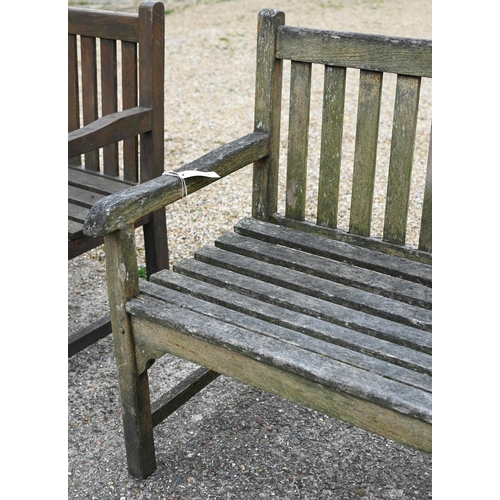 8 - A weathered teak slatted garden bench, 150 cm long