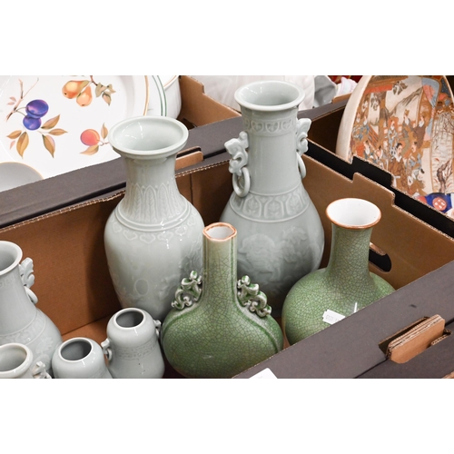 362 - Nine Chinese celadon-glazed porcelain vases to/w three crackleware vases (box)