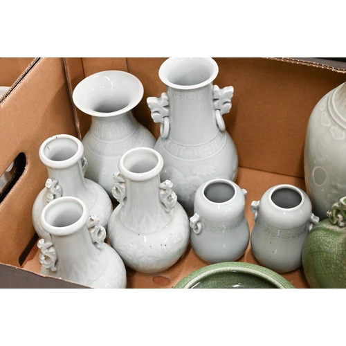 362 - Nine Chinese celadon-glazed porcelain vases to/w three crackleware vases (box)